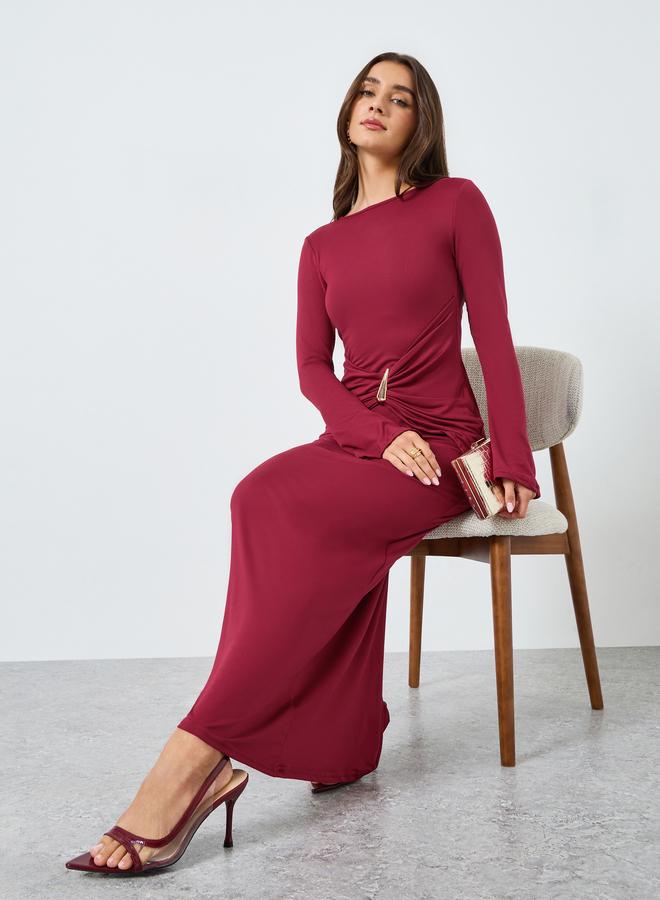 Styli Women Burgundy Embellished Bodycon Maxi Dress - Image 1